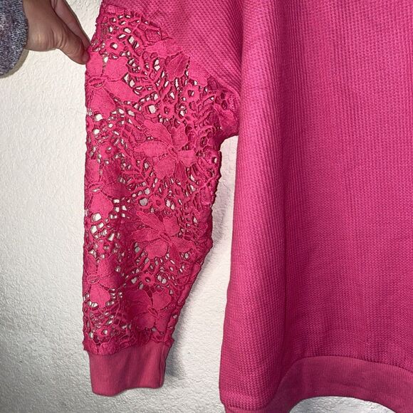 pink oversize Thermal open Crochet Arms Sweater gypsy hippie 2XL NWOT boho - Picture 3 of 6